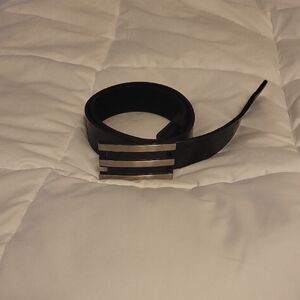 Black Leather Belt with Silver Buckle
